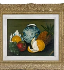 K. Hasegawa Japan - oil on canvas fruit  framed realism 