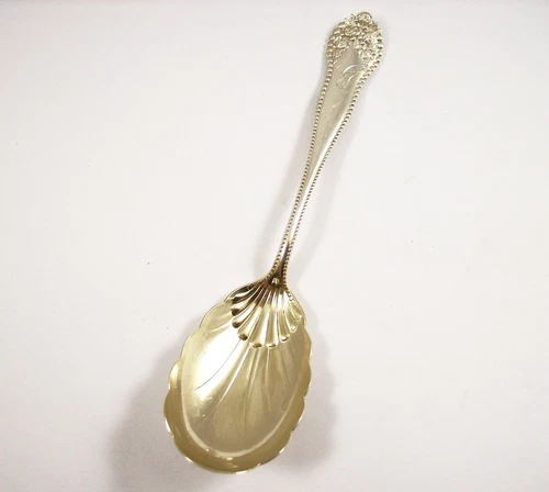 ANTIQUE STERLING SILVER JELLY SPOON W/ GOLD WASH, LANCASTER, GORHAM CORPORATION