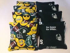 MICHIGAN STATE SPARTANS CORNHOLE BEAN BAGS SET Of 8 With EMOJI