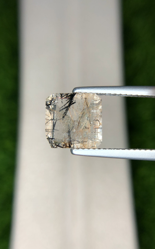 2.5 Ct Natural Stunning Actinolite Black Needles Quartz Emerald Cut Pakistan
