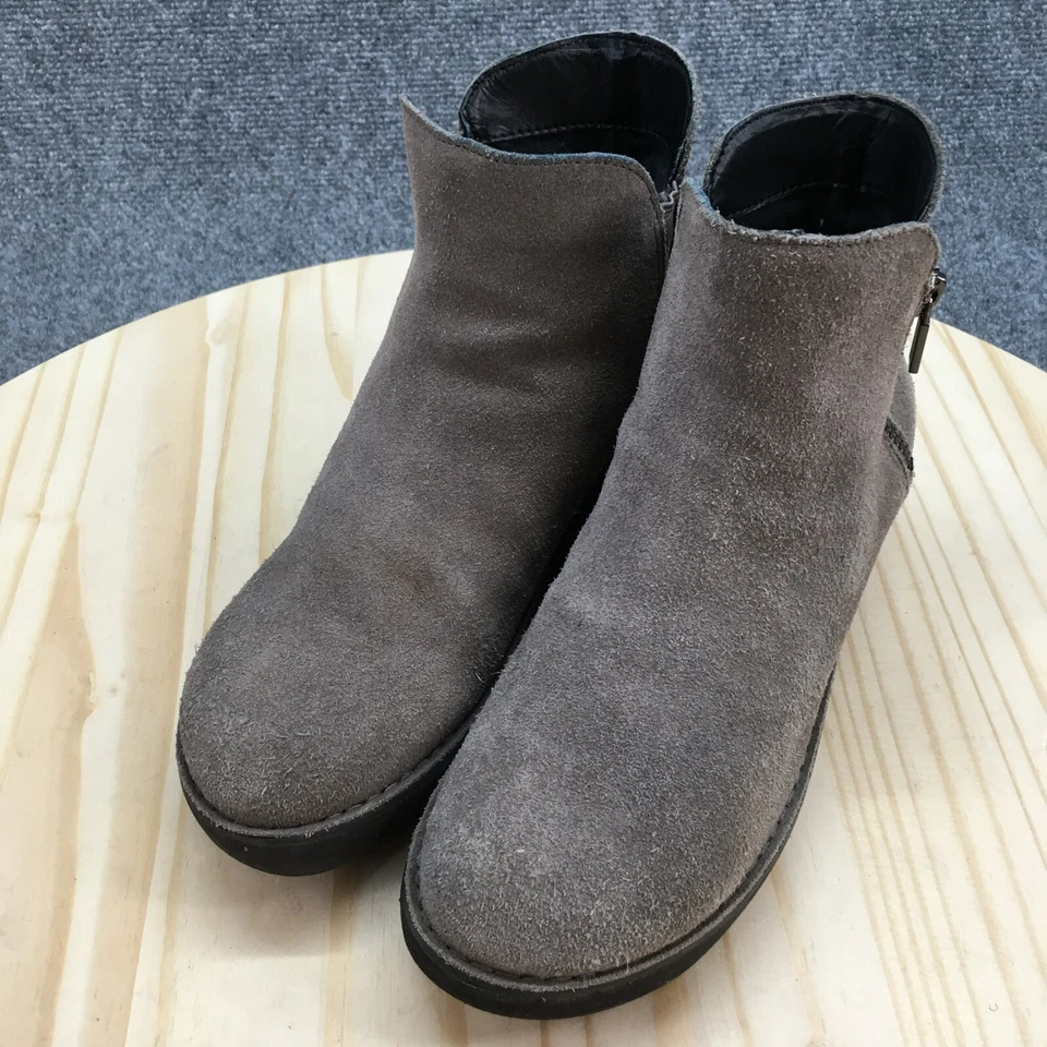 Botas Reaction Kenneth Cole para mujer 8 Prime Botines Gris Cuero Cuña Cremallera Foto 3 de 4