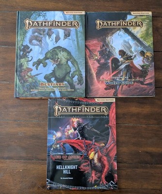 Pathfinder RPG 2E Book Lot:  Bestiary, Lost Omens World Guide, Hellknight Hill
