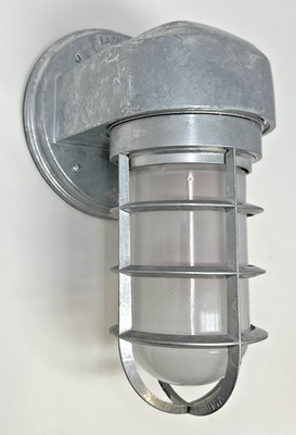 Barn Light Electric Industrial Cage Wall Sconce Galvanized USA, Heavy Duty