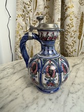 Original Signed Keck Keramik Floral Pitcher with a Pewter Top.