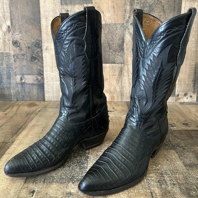 Tony Lama Vintage Black Caiman Western Cowboy Boots Mens 9 EE