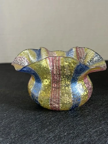 Vintage Murano Style Art Glass With Multicolored Stripes