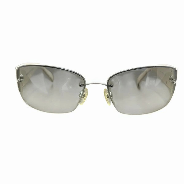 CHANEL 4117B Rhinestone Logo White Silver Frame Rimless Sunglasses