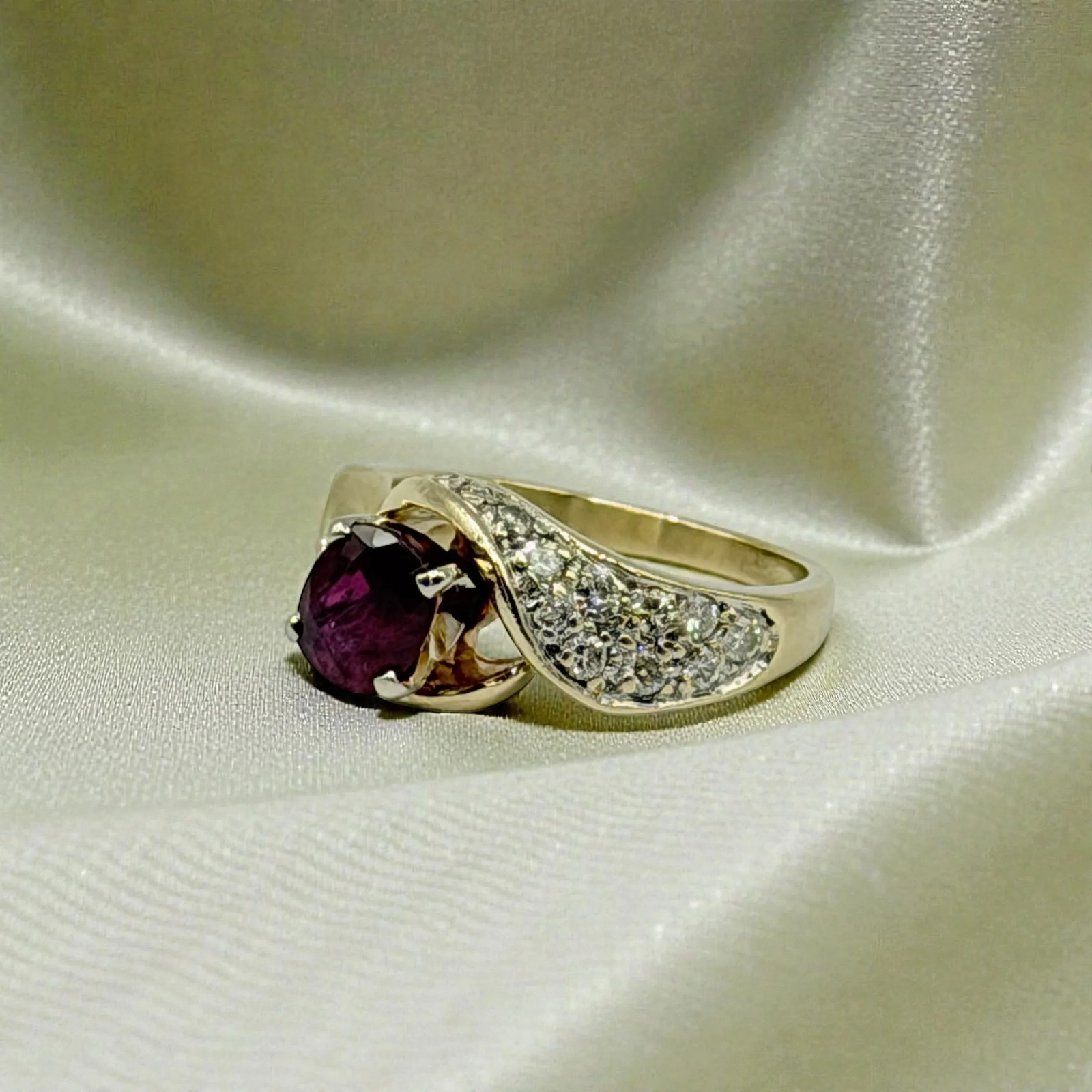 Solid 14K Yellow Gold Ruby Ring with 24 Diamond A… - image 21