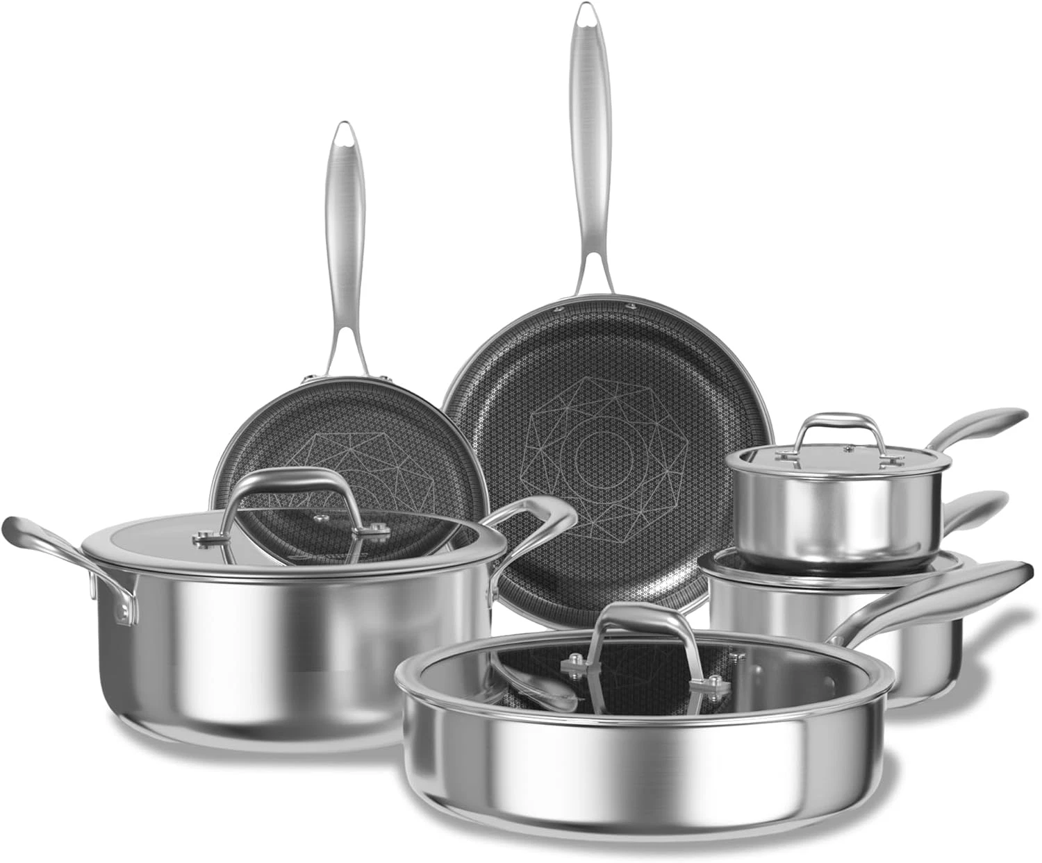10-Pc Stainless Steel Cookware Set, Non-Stick & Dishwasher Safe