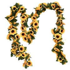 2 Pack Artificial Sunflower Garland Faux Silk Decor Sunflower Vine Hanging Fl...