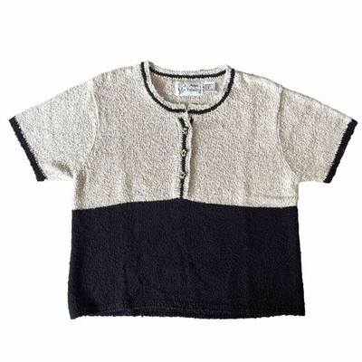 Y2K Ann Trinity Womens M Silk Linen Chunky Knit Top 1/2 Button Front Colorblock 
