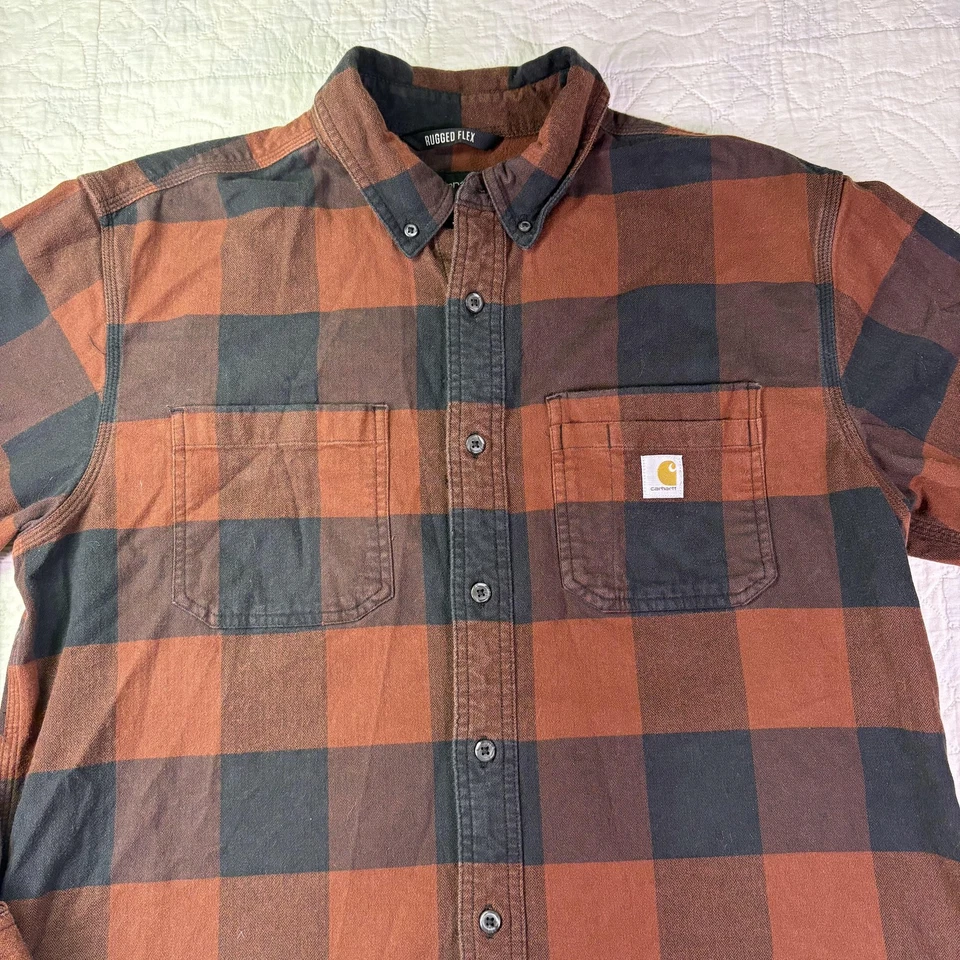 Camisa Carhartt Para Hombres Grande Marrón Negra A Cuadros Resistente Flex Calce Relajado Ropa de Trabajo Foto 3 de 4