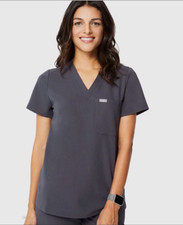 FIGS Leon Technical Collection Scrub Top Women's Medium Gray Short Sleeve V Neck