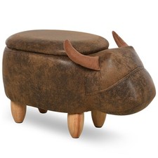 HOMCOM Pouf Contenitore Poggiapiedi Imbottito Marrone Forma di Bufalo 62x35x36cm