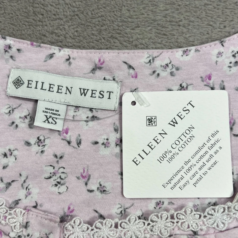 Vestido de Noche Eileen West Para Mujer XS Rosa Gris Floral Manga Larga Tejido Algodón NUEVO Foto 4 de 4