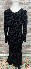 Mac Duggal Burnout Velvet Long Sleeve Ruffle Hem Midi Dress Sz 4 $558