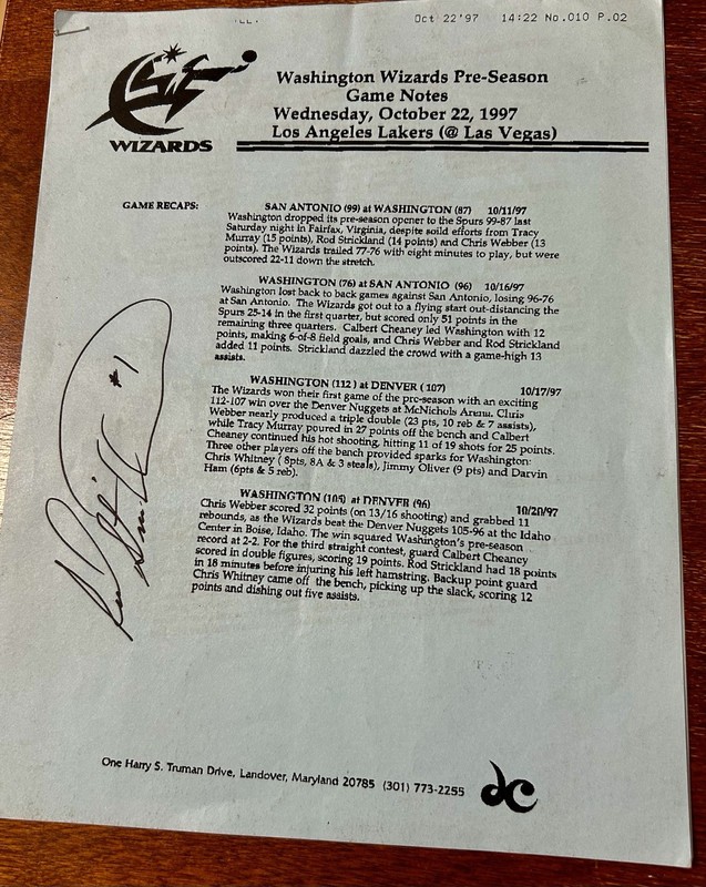 Rod Strickland Signed Washington Wizard NBA Preseason Media Guide ‘97 Autograph