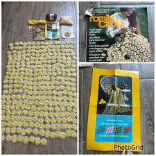 VTG Bucilla crochet afghan Wildflower kit Loom  308 Completed Flowers Yarn HOOK