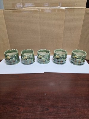 Lot of 5 Vintage Majolica Frog Planters. All New- Original Boxes- (All the same)