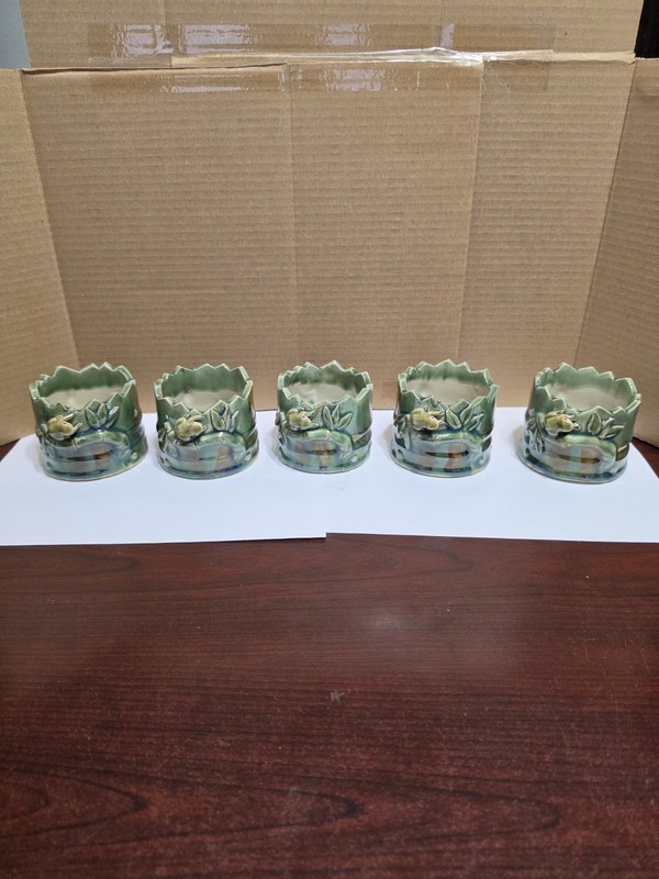 Lot of 5 Vintage Majolica Frog Planters. All New- Original Boxes- (All the same)