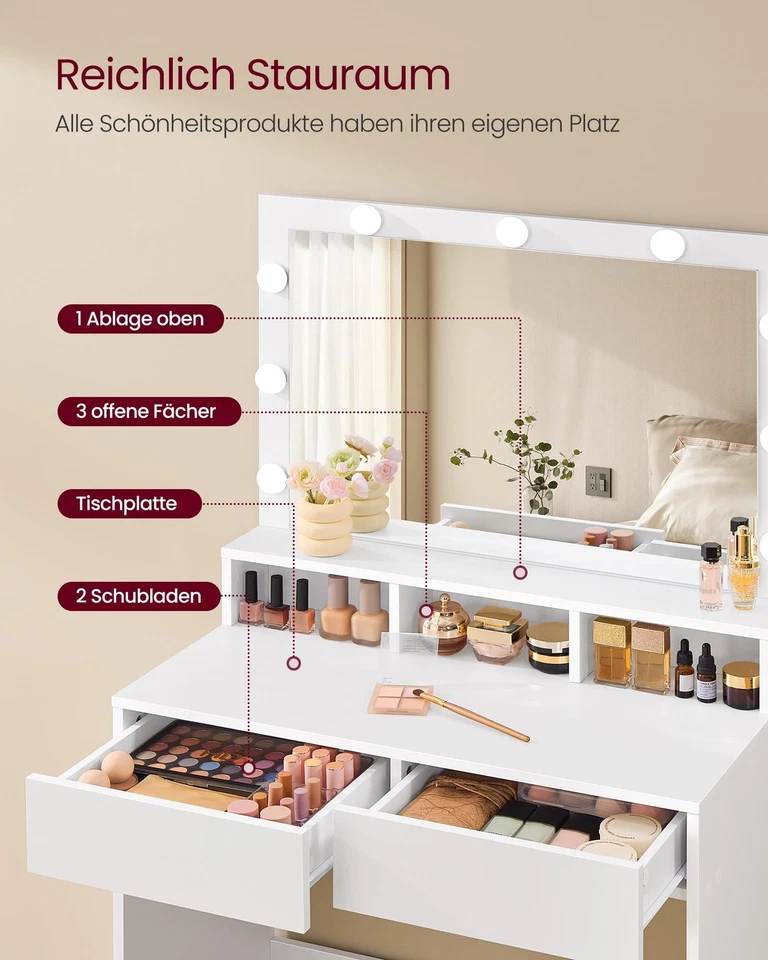 Schminktisch, mit LEDBeleuchtung, einstellbare Helligkeit, Frisiertisch mit S... - Bild 4 von 4