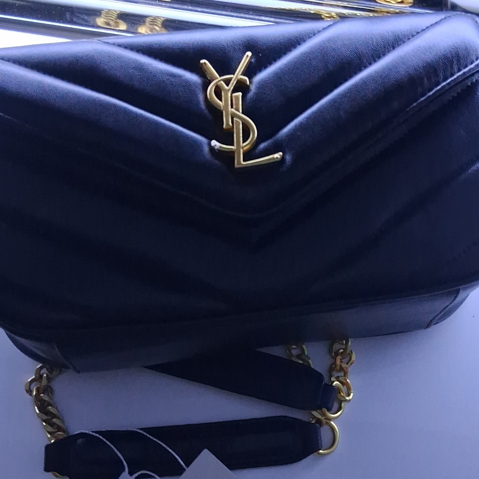 Saint Laurent Black Quilted Crossbody Bag Gold Hardware Chain Strap YSL Logo