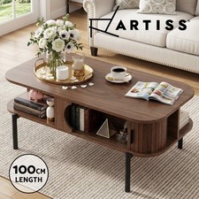 Artiss Coffee Table Living Room Center Table Storage Shelf Cabinet Fluted Walnut
