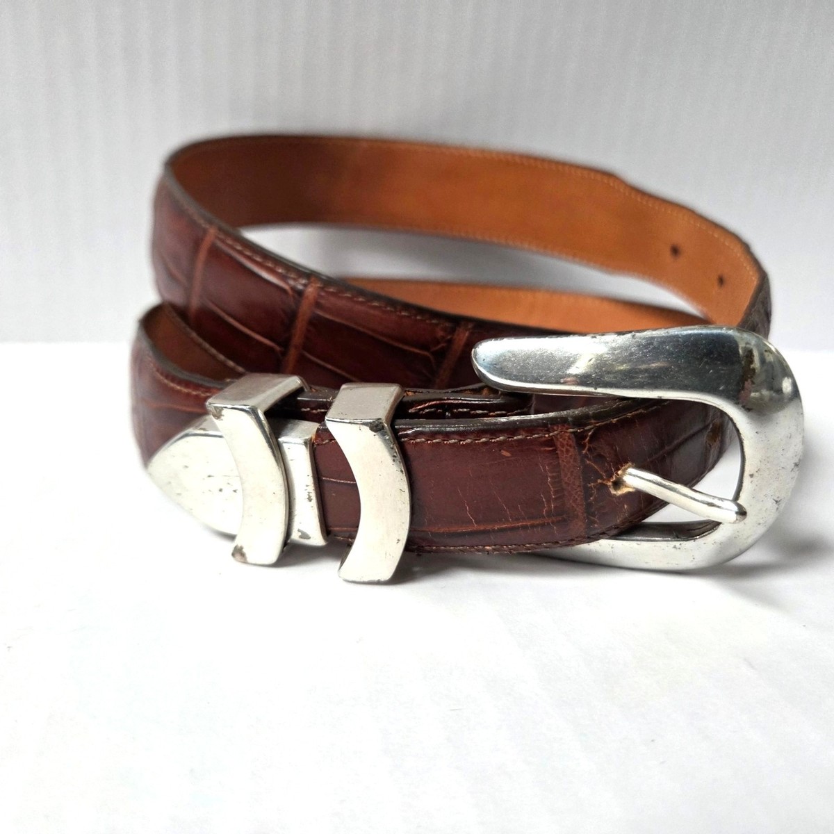 BRIGHTON Brown Leather Croco Silver Concho Western Belt M/30 Brighton Women main image 2