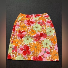 Talbots Women Straight Pencil Skirt Multi Colored Floral Print Cotton Blend Sz 6