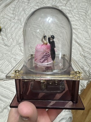 Vintage 60s Sankyo Ballerina Tuxedo Couple Dancing Dome Wind-Up Music Box