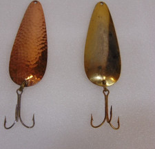 Vintage Fishing Spoons Lot Brass Gold Lakes Big Trible Hooks 5" Ohio Collectible