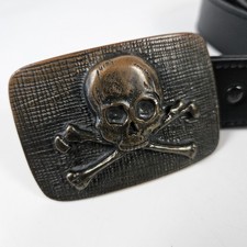 Vintage Skull Crossbones Belt Buckle Copper Tone Italy Goth Punk Rock Biker 3D