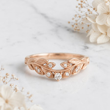 Nature Inspired Moissanite Wedding Band 925 Sterling Silver Women's Leaf Ring