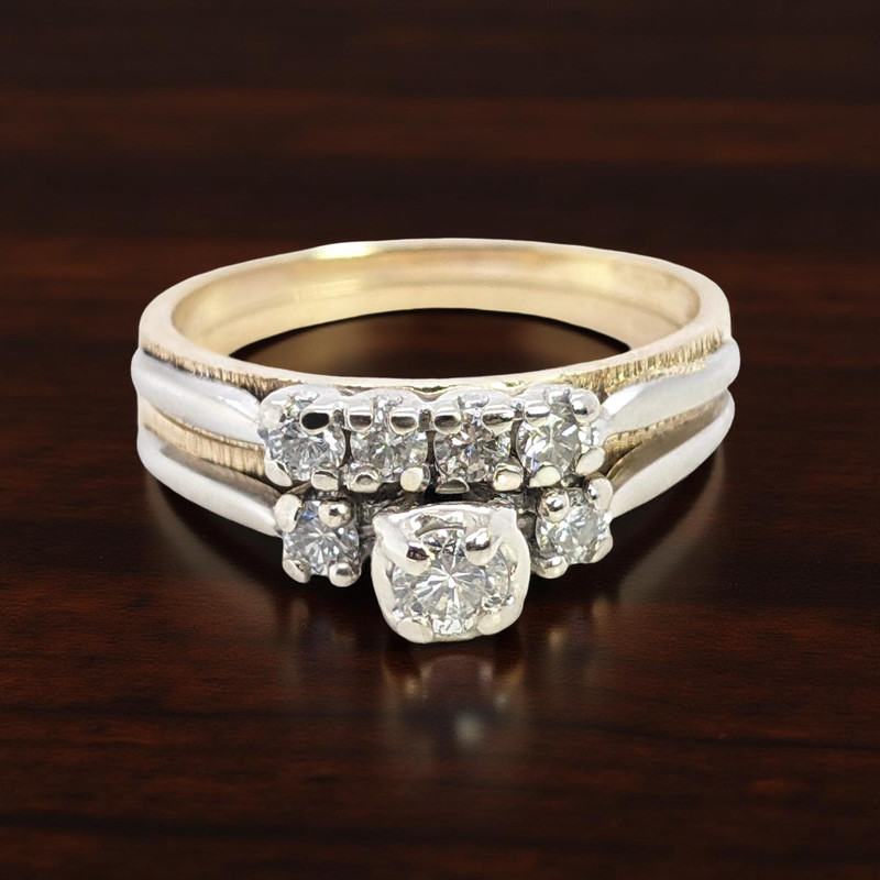 VINTAGE ESTATE SOLID 14K YELLOW GOLD DIAMOND 2 RING WEDDING SET SIZE 6 #8151