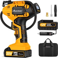 Cordless Tire Inflator with Auto Shut-Off, 20V Battery & 12V DC, PSI Gauge