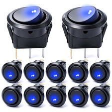 12Pcs 12V round Rocker Switch Lighted SPST Switch, Blue LED Light