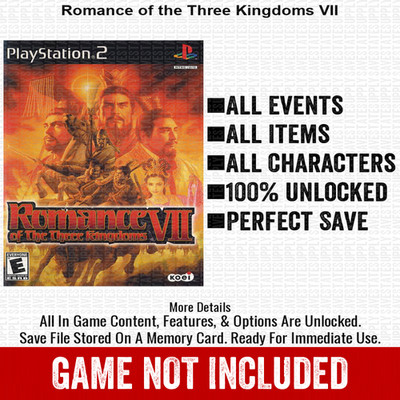 Romance of the Three Kingdoms VII 100% PS2 Memory Card All CHEATS ITEMS