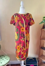 Vintage 1960s Dress House Coat Shift Mod Floral Hostess Wrap Womens One Size