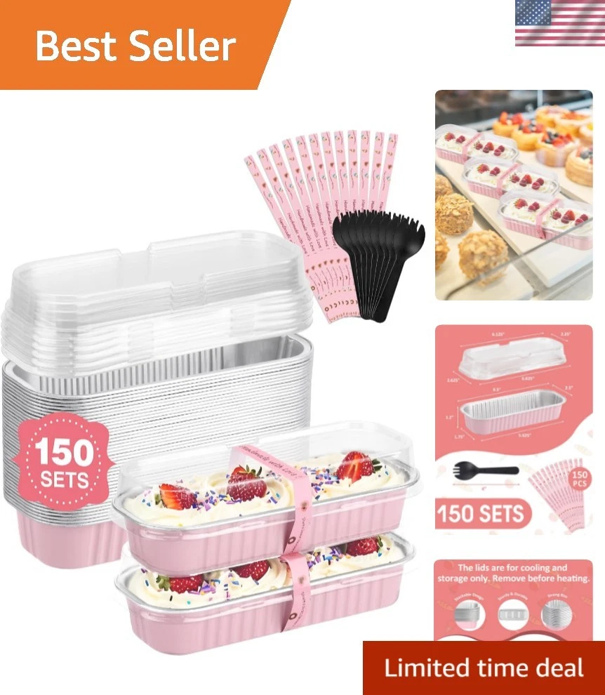 150 Pack 6.8 oz Disposable Mini Loaf Pans with Lids and Spoons - 6.5x2.5x1.2 ...