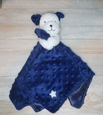 Little Me Puppy Security Blanket Baby Lovey Navy Blue White Star Minky Dots
