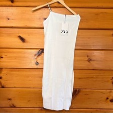 NWT ZARA One Shoulder Jeweled Strap Ripped Side Slit Ivory Midi Dress S
