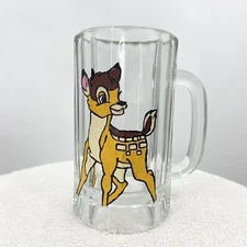 BAMBI Glass Mug Drinking Glass Beer Soda Floats Stein Hand Painted Disney K278