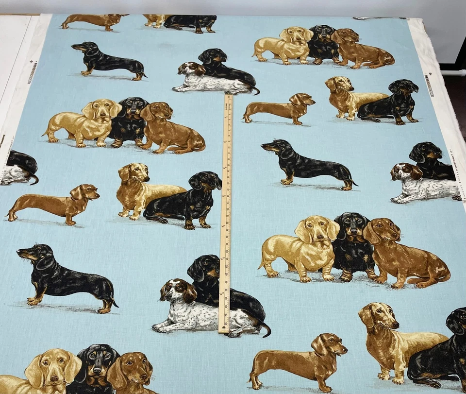 KRAVET KINGSLEY CELESTIAL BLUE DACHSHUND DOGS EXCLUSIVE FABRIC BY YARD 53.5"W - Image 2 of 4