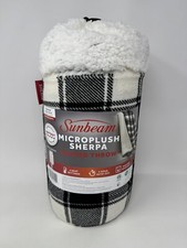 Sunbeam Microplush Reverse Sherpa Heated Throw Blanket 4 Heat Settings 50  x 60  