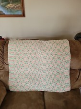Baby Afghan Blanket Easter Spring Shower Gift Hand Crocheted Unisex 35x 31"
