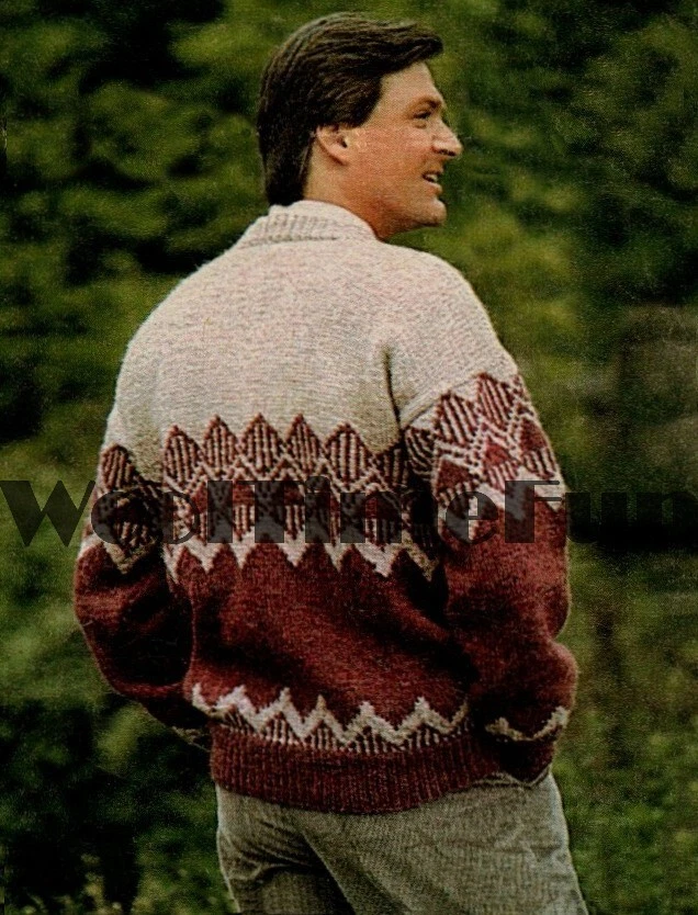 Knitting Pattern Mens Fair Isle Diamond Design Sweater Jumper 38" - 46" Chest - Image 2 of 2