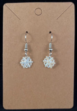White Winter Snowflake Earrings - Silver Hooks - Dangle - Holiday - Handmade