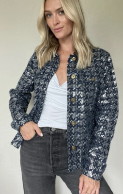SIX/ FIFTY pixie jacket [denim sequin] button down Jacket size small New