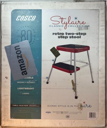 Cosco Stylaire Classic Collection Retro Style 2-Step Steel Step Stool - Red