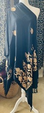 New womens black shawl embroidered gold party fancy holiday sequins Wrap
